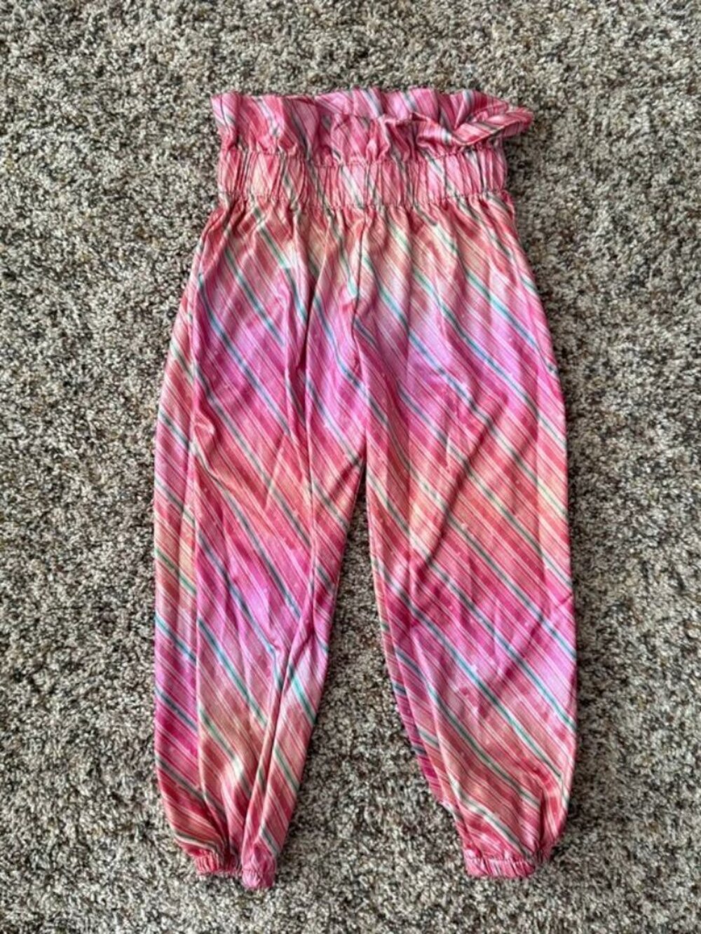 Biggin Little Toddler Pink Rainbow Stripe Paperbag Waist Jogger Pants 18/24M